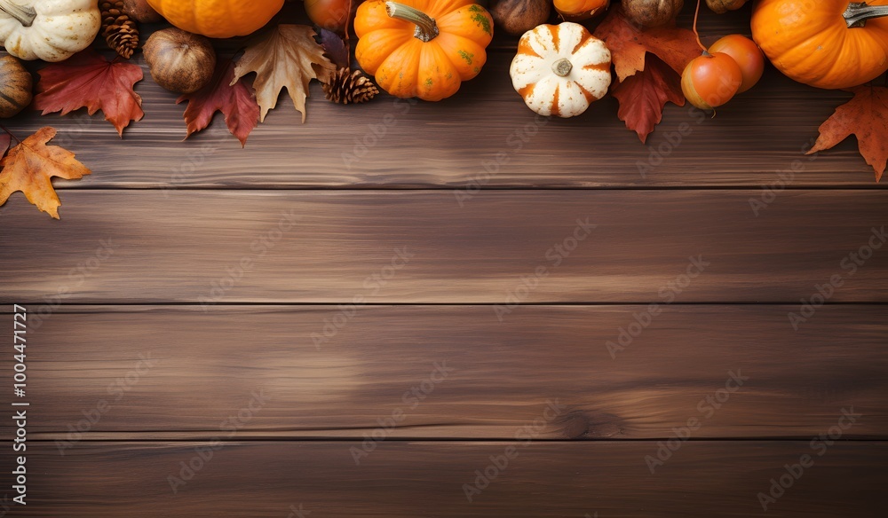 Rustic Wooden Background with Autumn Harvest