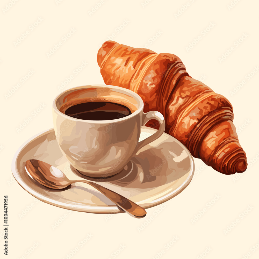 Realistic Vector Illustration Of A Croissant And Black Coffee Realistic Vector Illustration Of A Croissant And Black Coffee