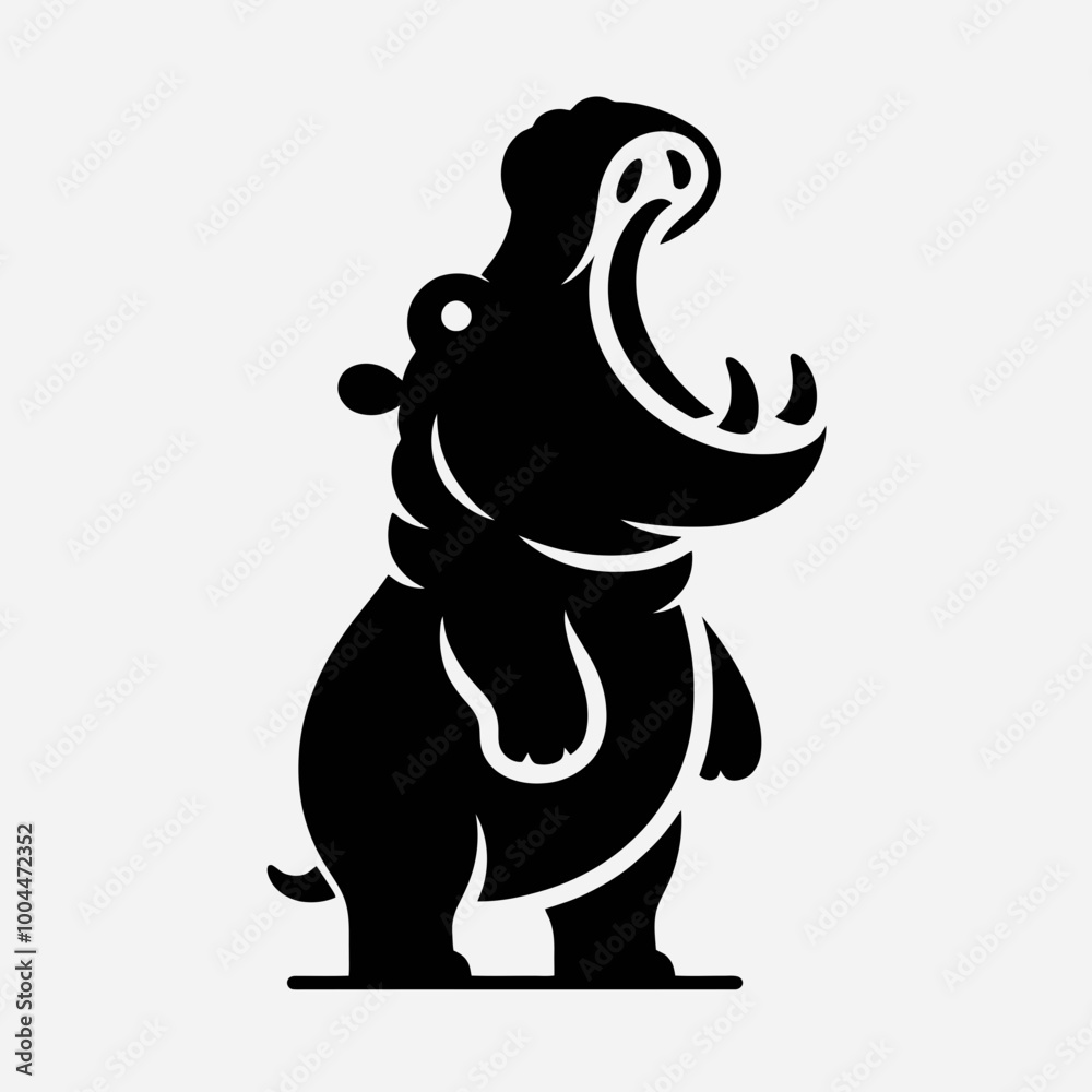 Hippopotamus minimalist silhouette illustration vector graphic design element, Hippo Silhouette, Hippo Isolated On White Background