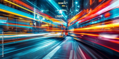 High-Speed Light Trails in the City at Night, AI generated illustration