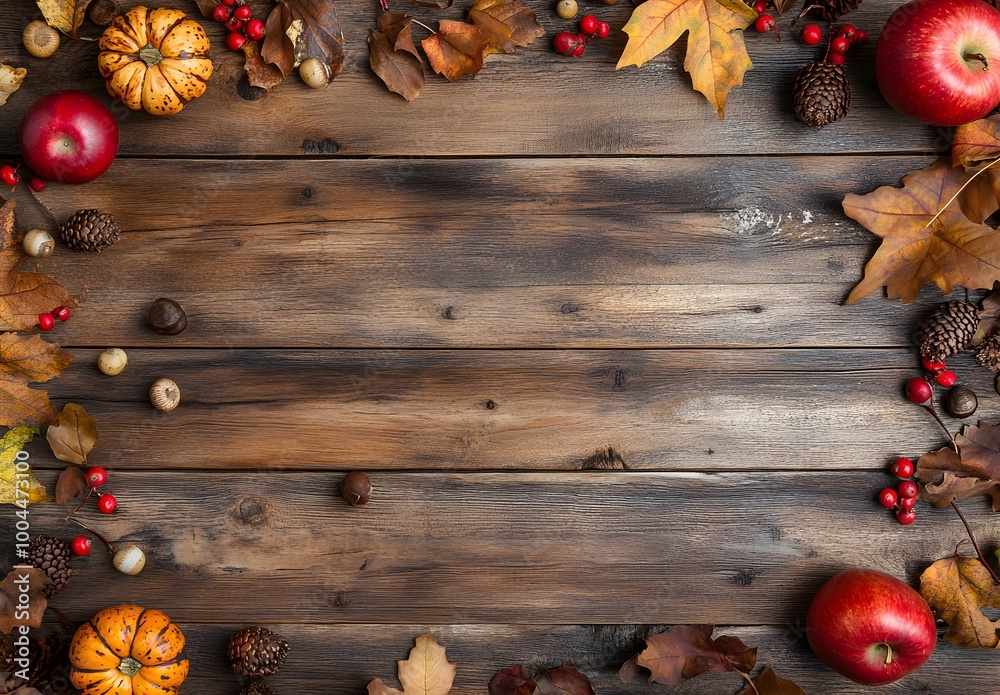 Rustic Autumn Wooden Background with Fall Decor Rustic Autumn Wooden Background with Fall Decor