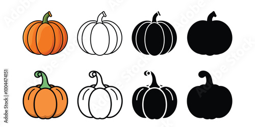  Set of Pumpkin vector illustration silhouette outline isolated on white background