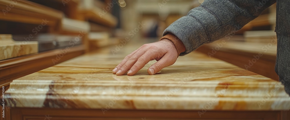 Hand Touching Smooth Wooden Surface