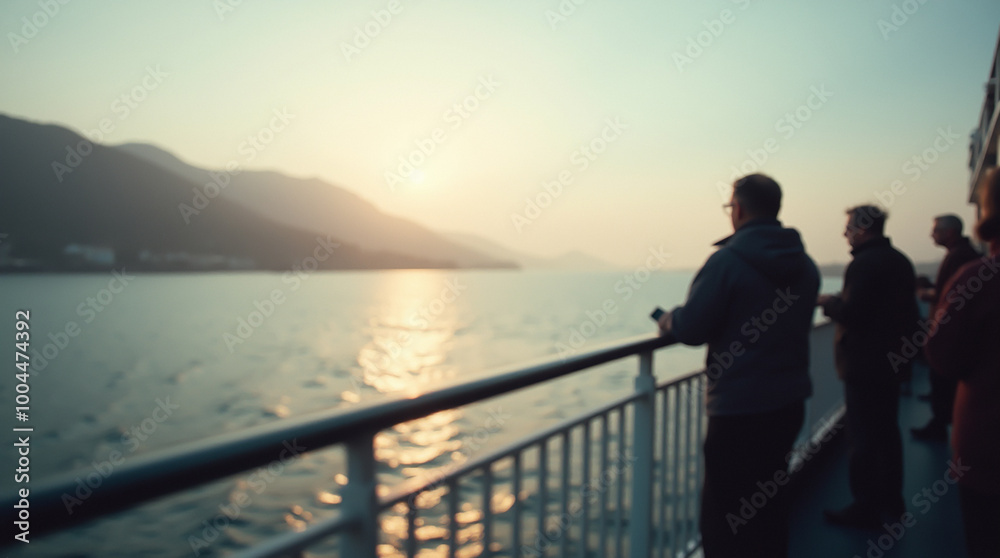 Fototapeta premium Passengers experiencing scenic views from aboard a moving ferry ride