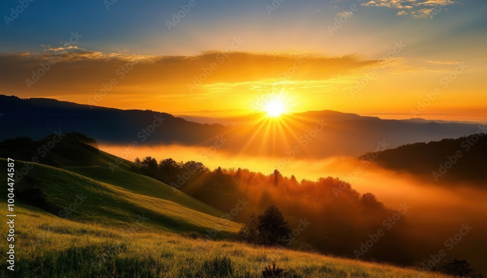 Golden Sunrise over Misty Mountains