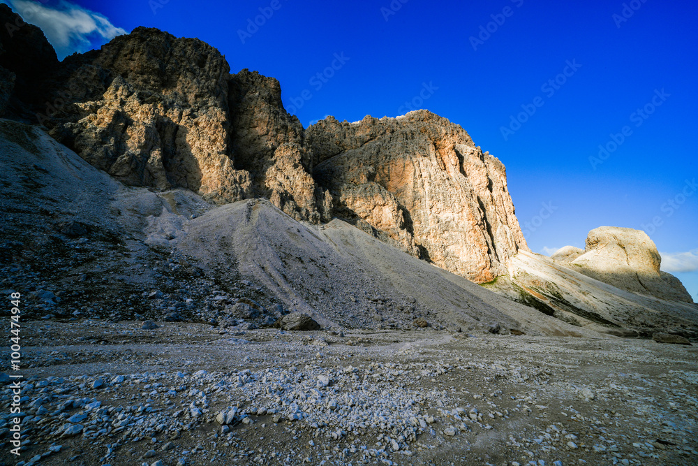 Fototapeta premium Summer alpine landscape from Catinaccio Group in the Dolomites, Italy, Europe