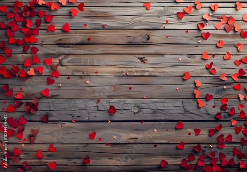 Rustic Wooden Background with Red Hearts for Valentine's Day