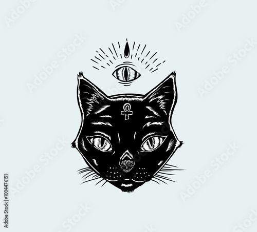 Mystical black cat in the style of ancient Egypt.