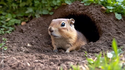 57. A gopher digging a fresh tunnel in a garden