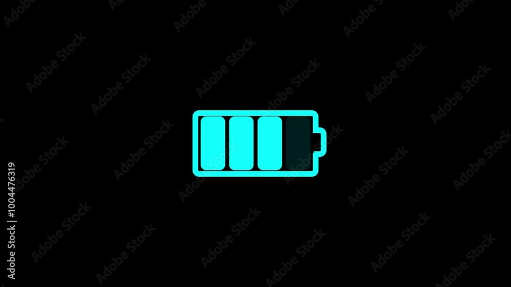 Abstract battery charging icon glowing neon color on black background. Abstract battery charging icon glowing neon color on black background.