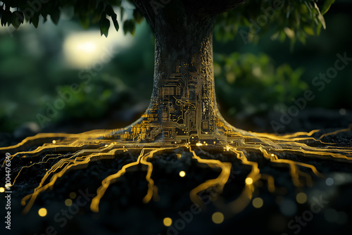 Future trees combine with technology to survive.
