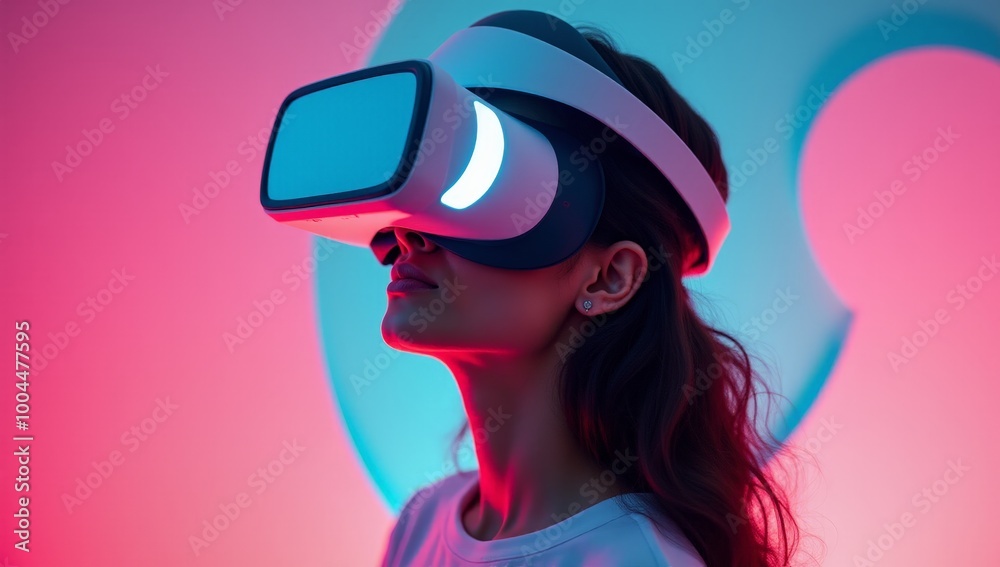 People Using VR Headsets to Explore a Virtual Reality Experience: Future Technology, Gaming, Immersive Entertainment and Metaverse Concepts People Using VR Headsets to Explore a Virtual Reality Experience: Future Technology, Gaming, Immersive Entertainment and Metaverse Concepts