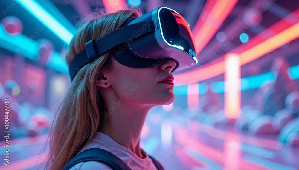 People Using VR Headsets to Explore a Virtual Reality Experience: Future Technology, Gaming, Immersive Entertainment and Metaverse Concepts 