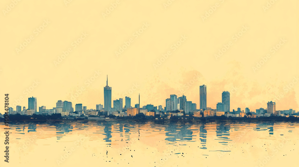 Fototapeta premium Lagos, Nigeria, color pen pencil hand-drawn effect drawing illustration for travel poster, card, wallpaper, backdrop or banner. Modern, clear, artistic and simple