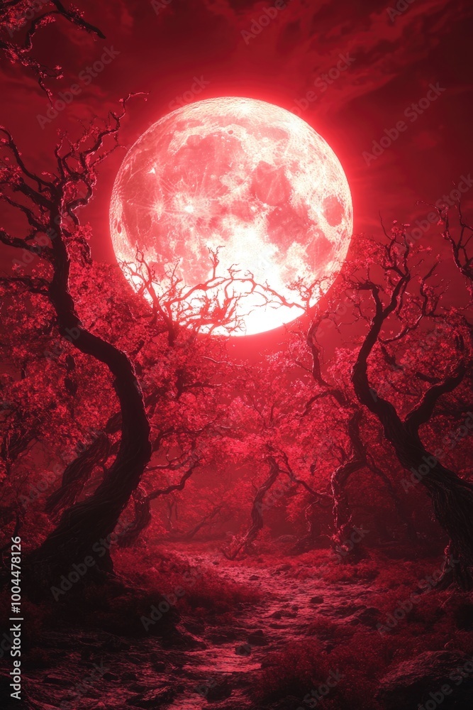 Fototapeta premium Person in Forest with Full Moon