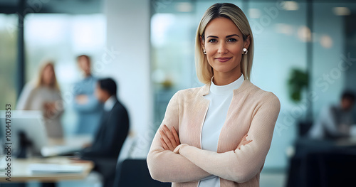 Free Download Office, businesswoman and portrait with arms crossed for meeting, leadership and positive attitude. Boardroom, colleagues and happy manager with confidence for creative agency, startup and workplace - GFXLoad