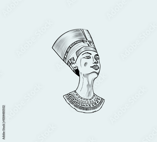 a beautiful pencil-style sketch of Nefertiti	