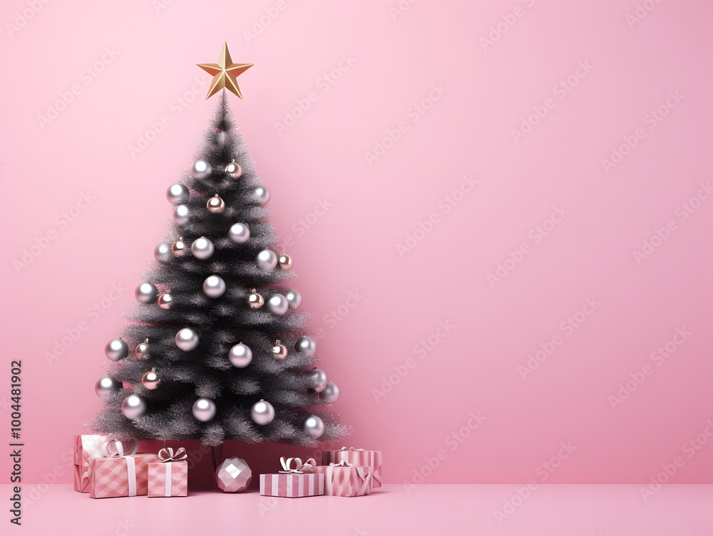 Minimalist Silver Christmas Tree Pink Wall Minimalist Silver Christmas Tree Pink Wall