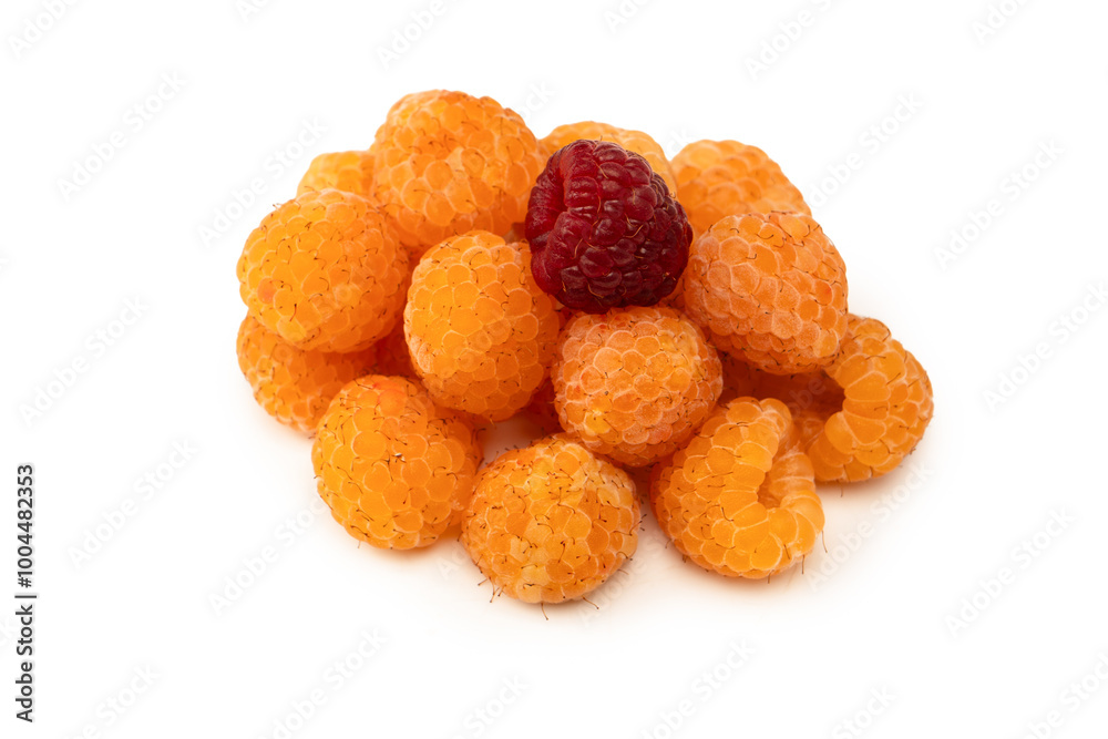 Tasty fresh raspberry isolated on a white background. Top view. Tasty fresh raspberry isolated on a white background. Top view.
