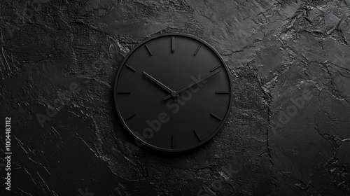 Wallpaper Mural Sleek black wall clock without numbers, set on a textured surface, embodying minimalist design and modern aesthetics. Torontodigital.ca