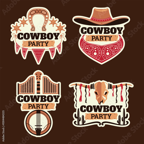 Cowboy party label emblem collection