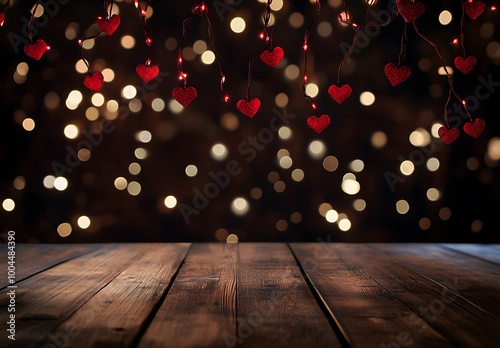 Romantic Wooden Table with Heart Garland Lights