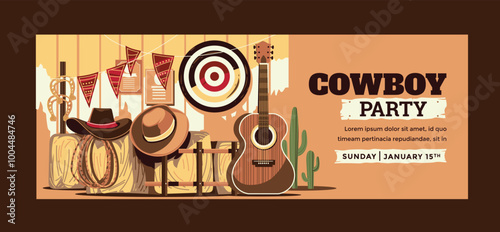 Modern of Cowboy Party Horizontal Banner Suitable for Social Media Post