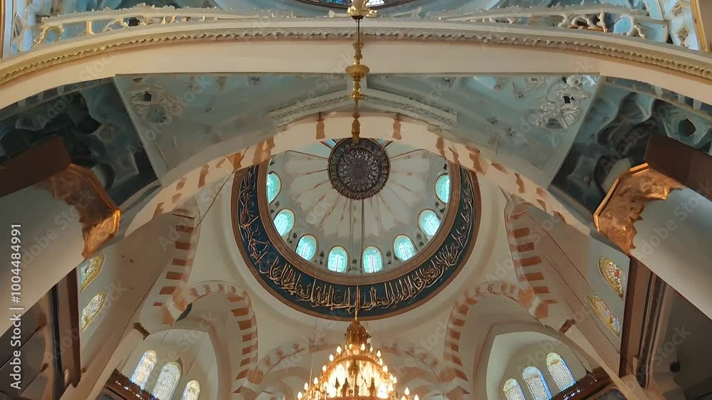 custom made wallpaper toronto digitalA stunning interior of a grand hall featuring ornate chandeliers, intricate arches, and vibrant stained glass windows illuminating the space