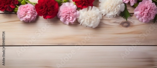 Carnation Border on Wooden Background