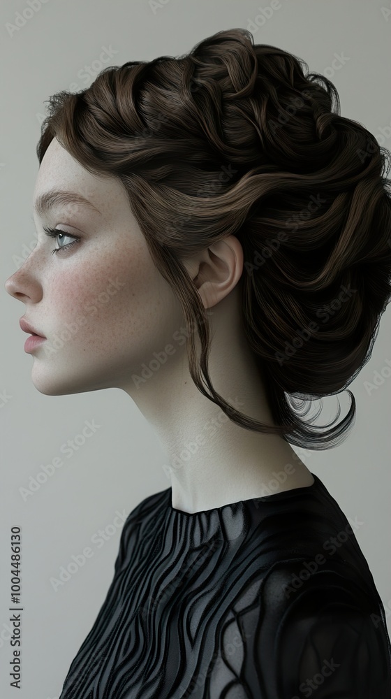 Elegant Woman Portrait in Black Dress - Side Profile Elegant Woman Portrait in Black Dress - Side Profile
