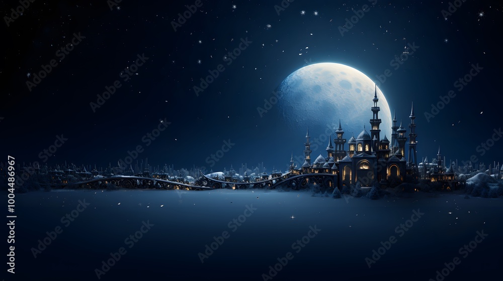 Fantasy Cityscape Under Crescent Moon Fantasy Cityscape Under Crescent Moon