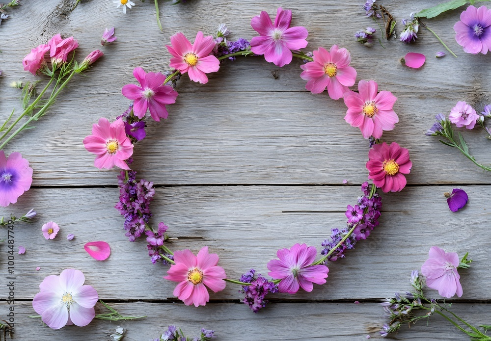 Pink & Purple Floral Wreath on Rustic Wood Pink & Purple Floral Wreath on Rustic Wood