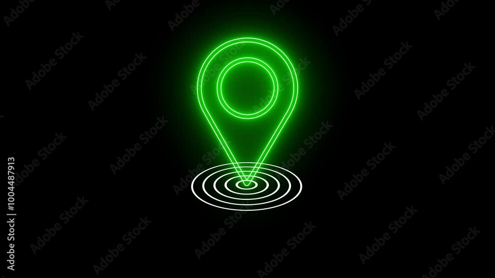 Neon shine location icon animation on background. Neon shine location icon animation on background.