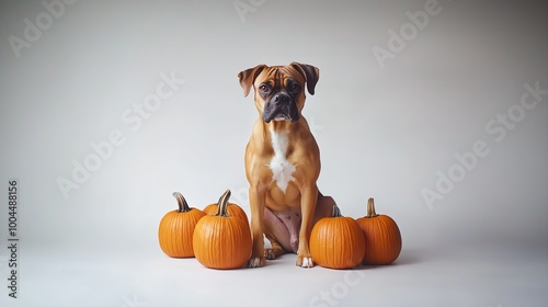 Dog with pumpkin on a white background