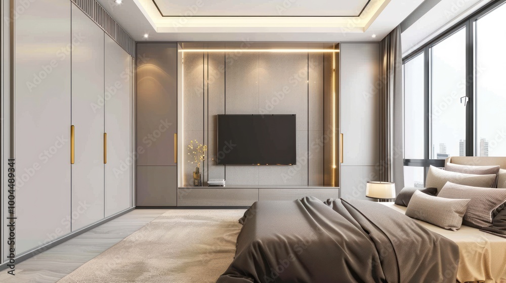 Fototapeta premium Modern Minimalist Bedroom Interior Design