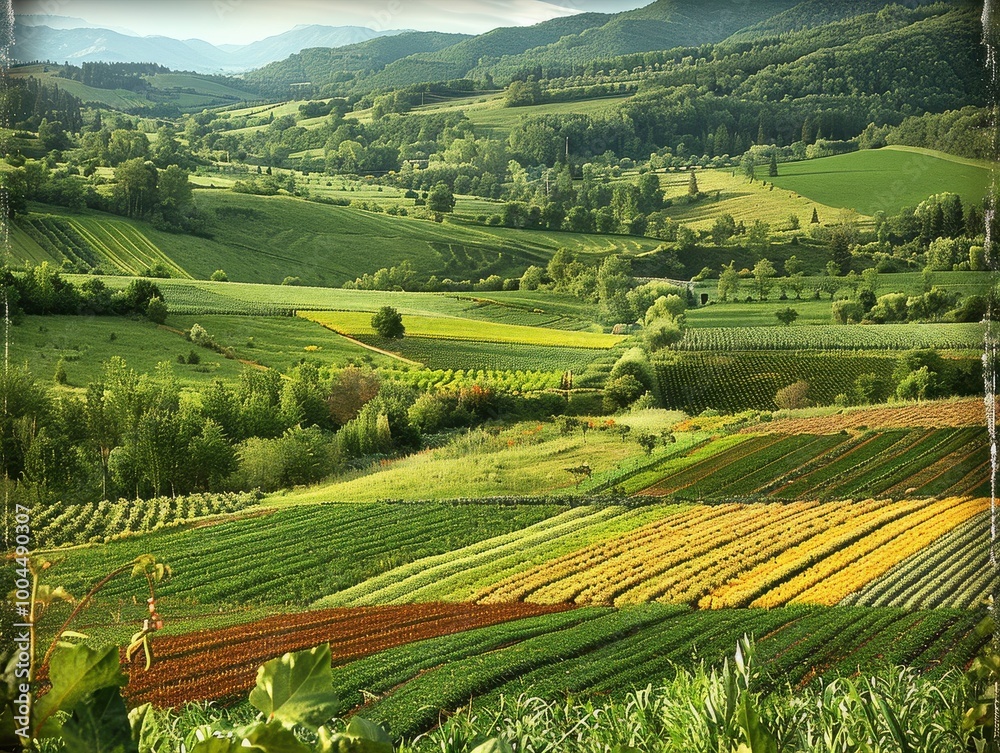 Organic Farming Methods in Action Across Scenic Landscape Organic Farming Methods in Action Across Scenic Landscape