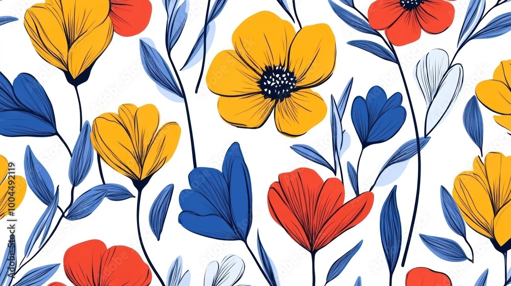 modern seamless pattern with stylized spring flowers