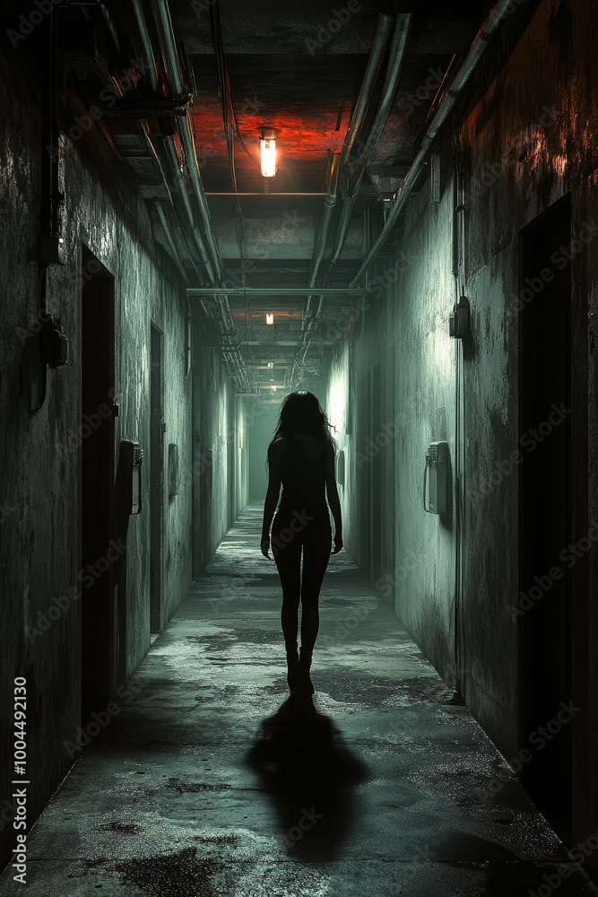 Creepy alleyway with a lone figure of a woman standing. Creepy alleyway with a lone figure of a woman standing.