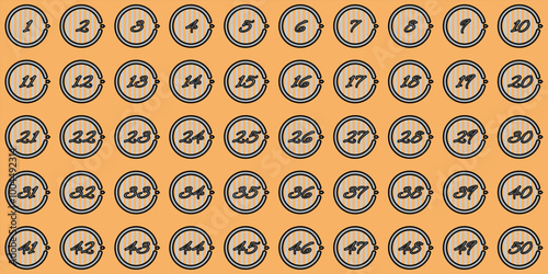 Numbers, 1 to 50 black gray white dotted circle premium logo icon