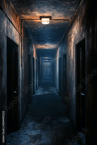 Creepy dark scary derelict corridor.