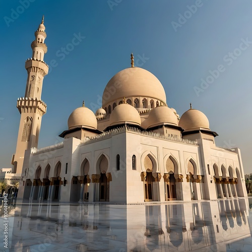 jumeirah mosque dubai, Dazzling Dubai: Majestic sunset over iconic skyscrapers, United Arab Emirates photo