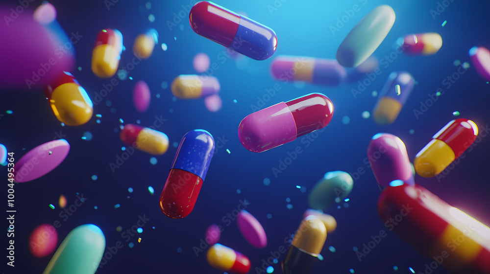 Pills floating in the background Pills floating in the background
