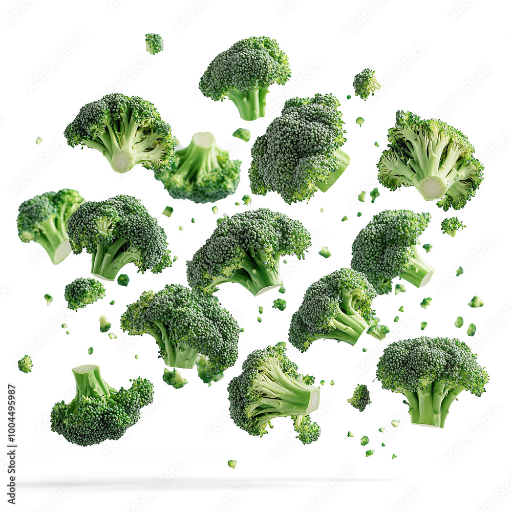 Floating broccoli florets on a Transparent Background Floating broccoli florets on a Transparent Background