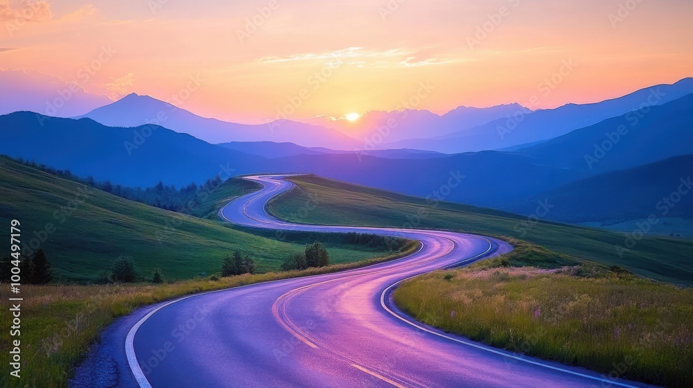 Serene Sunrise on Winding Highway Landscape Serene Sunrise on Winding Highway Landscape