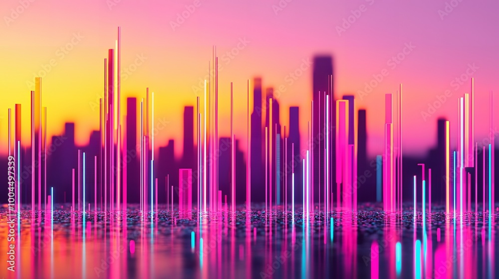 Neon cityscape at sunset, a vibrant abstract. Neon cityscape at sunset, a vibrant abstract.