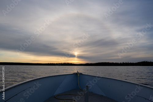 Sunset on a Canadian pond from fishing boat