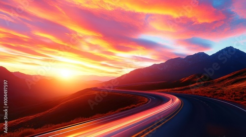 Gorgeous Sunrise Over Winding Highway Landscape