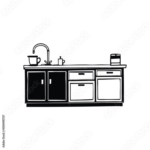 a kitchen countertop, vector silhouette