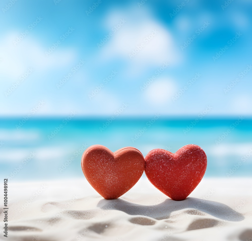Romantic Beach Hearts, Valentine's Day Love Romantic Beach Hearts, Valentine's Day Love
