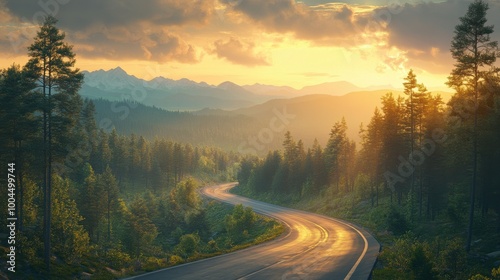 Serene Sunlit Highway Through Mountain Landscape